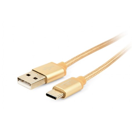 Przyłącze USB x USB Typ C oplot tekstylny Gembird/1.8m/złoty