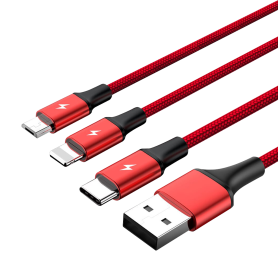 Przyłącze USB - USB-C/microUSB/Lightning , ładujące 3-in-1  1,2m  Unitek C4049RD 
