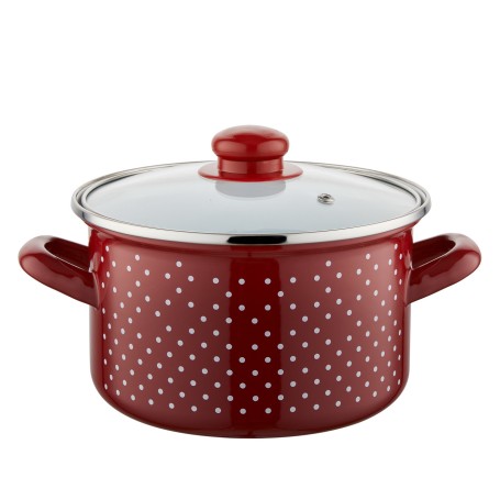 Garnek emaliowany czerwony prosty RETRO 18cm