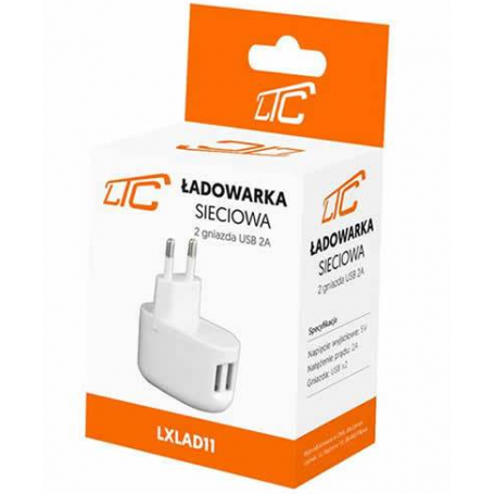 Ładowarka sieciowa LTC 5V/2A 2xUSB biała BOX