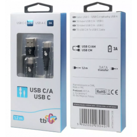 Przyłącze USB typ C x USB typ C  z nakładką USB A  1,2m  TB czarny sznurek