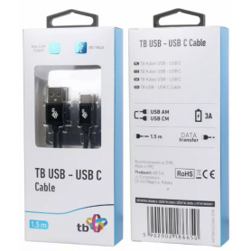 Przyłącze USB x USB typ C  1,5m PREMIUM TB czarny sznurek