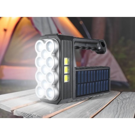 Latarka ręczna solarna LTC 11-LED XPE+3x COB 800lm 5W, aku.1200mAh, + ładowanie solarne, IP65,MicroUSB GGW