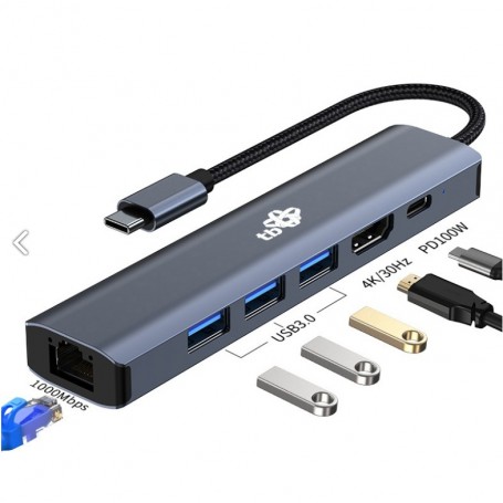 TB Adapter HUB USB C Metal 6w1 3xUSB C, LAN, HDMI, USB C  PD (Power Delivery) 100W