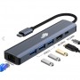 TB Adapter HUB USB C Metal 6w1 3xUSB C, LAN, HDMI, USB C  PD (Power Delivery) 100W