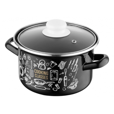 Garnek emaliowany prosty  KITCHEN BLACK Z/P 16cm z pokrywką 