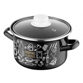 Garnek emaliowany prosty  KITCHEN BLACK Z/P 18cm z pokrywką 