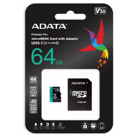 Karta pamięci SD micro 64GB ADATA Premier Pro 64 GB UHS1 U3 V30 A2 + adapter